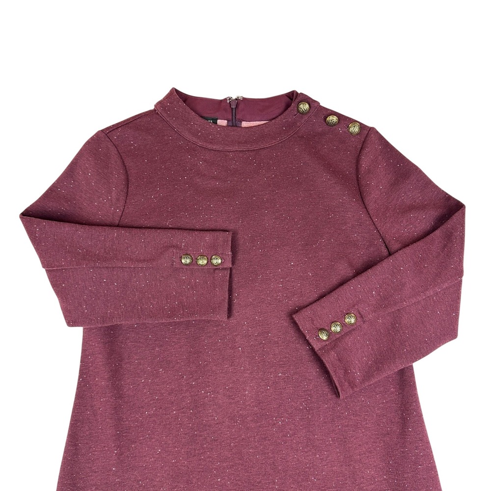 Talbots Womens Burgundy Heathered Knit Mock Neck Button Shoulder Sheath Dress S - Picture 1 of 11